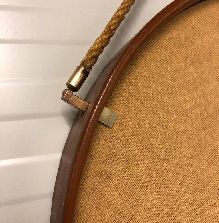 Miroir en cuir cognac Pizzetti, Italie années 1950