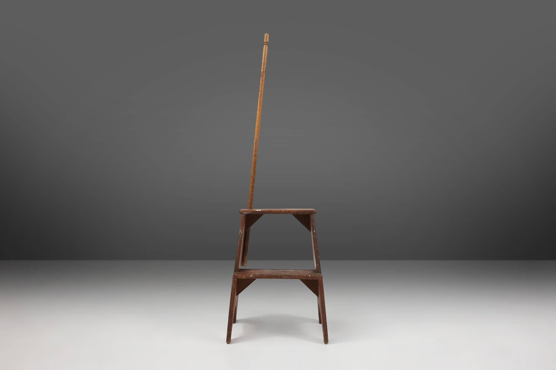 French Industrial Wooden Stepladder, 1900s