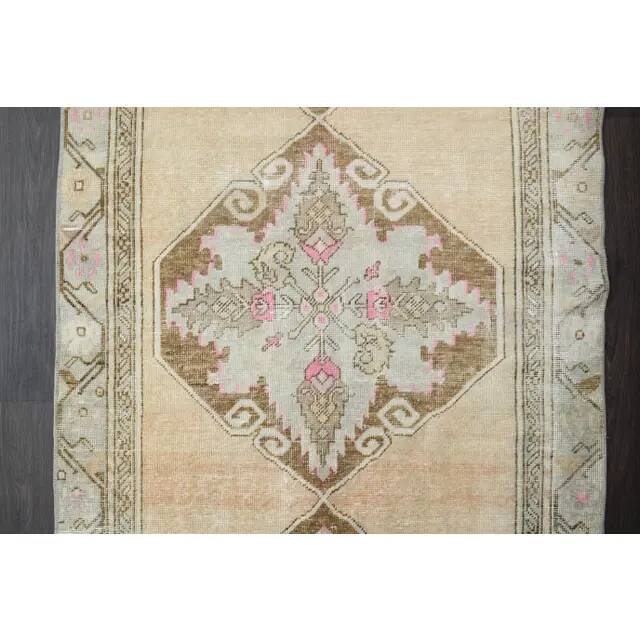 1970s Turkish Oushak Handmade Wool Cotton Orange Runner 96x312