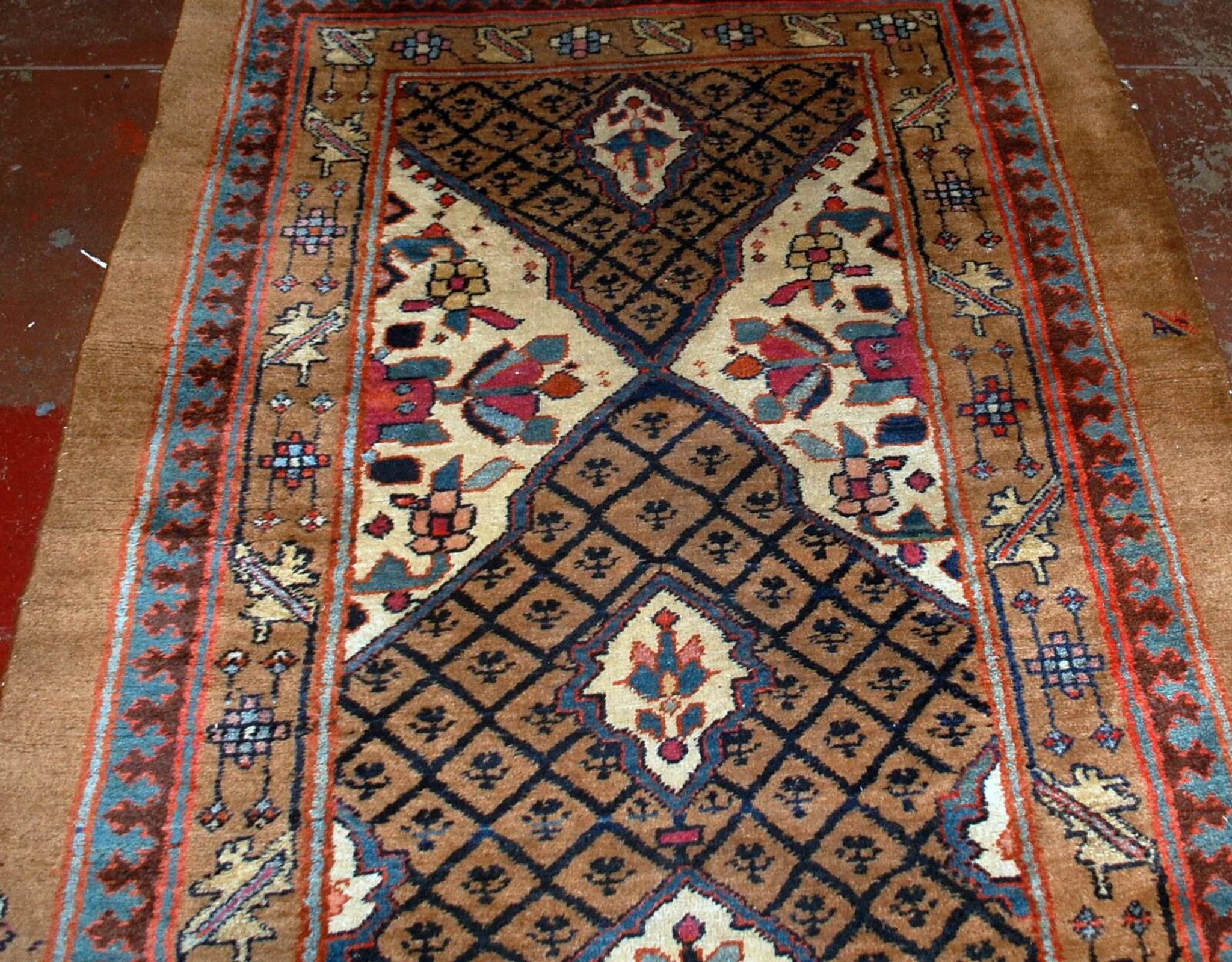 Handmade antique Persian camel hair runner 4' x 15.2' (122cm x 463cm) 1880s - 1B556