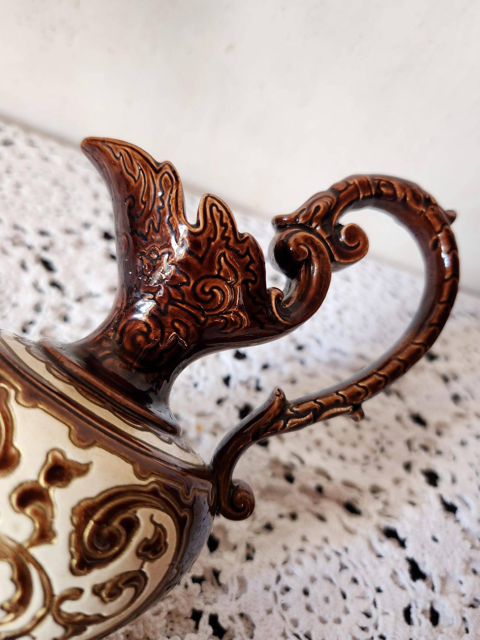 Austrian Bodenbach Gerbing & Stephan 1800s Pitcher Grecian Style Detail