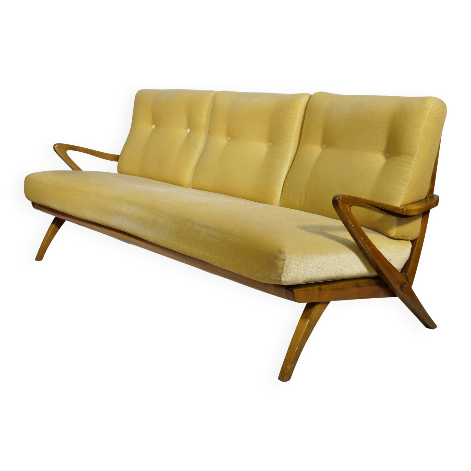 Three Seat Sofa in Wood attributed to Guglielmo Ulrich, Italy, 1950s