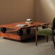 Large coffee table in elm burl, circa 1970.