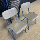 Set of 12 gray wood school chairs with blue feet Netherlands 70s/80s