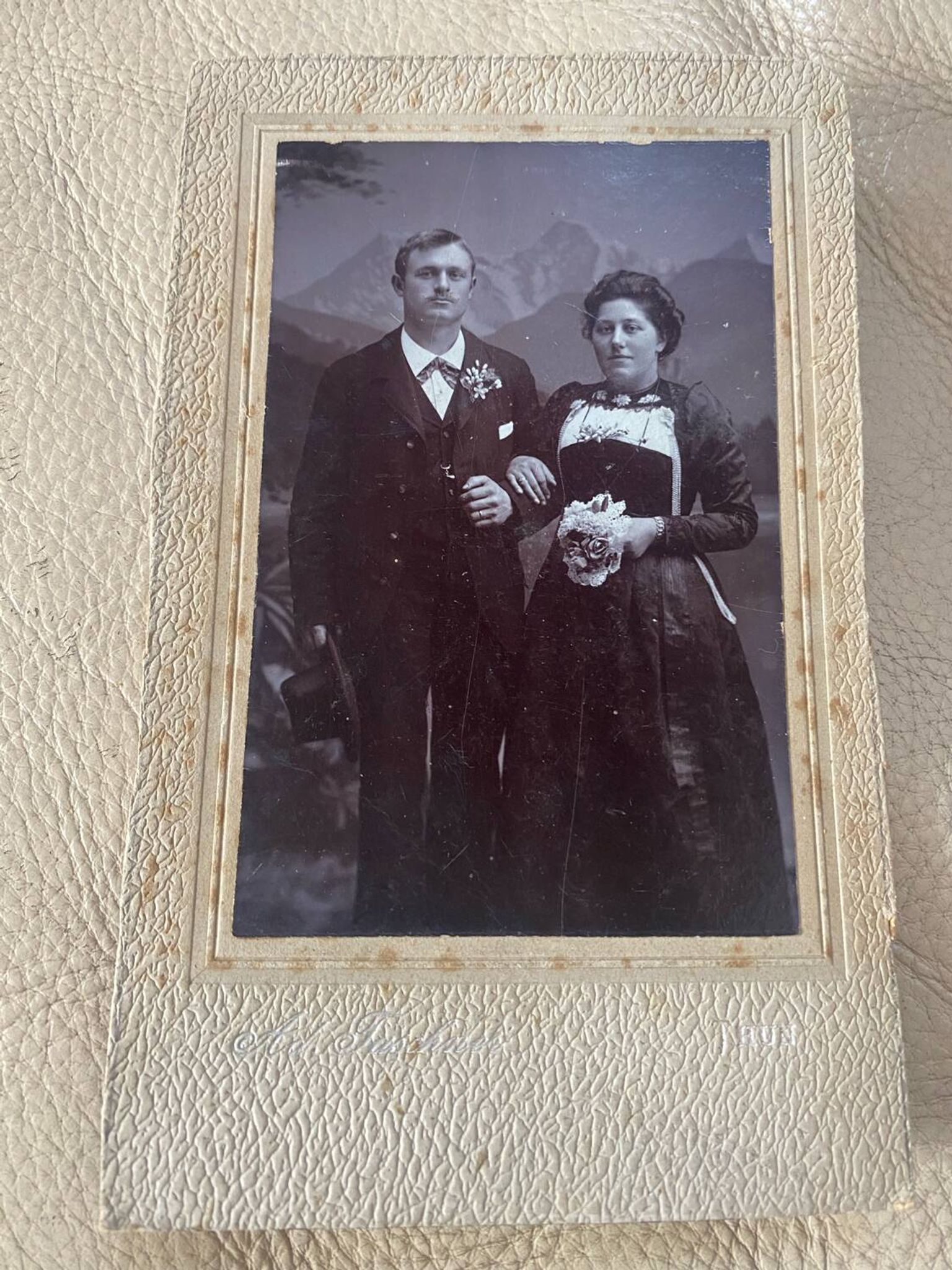 Old photograph of Swiss bride and groom