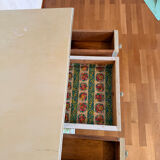 Antique low polychrome sideboard with floral decoration.