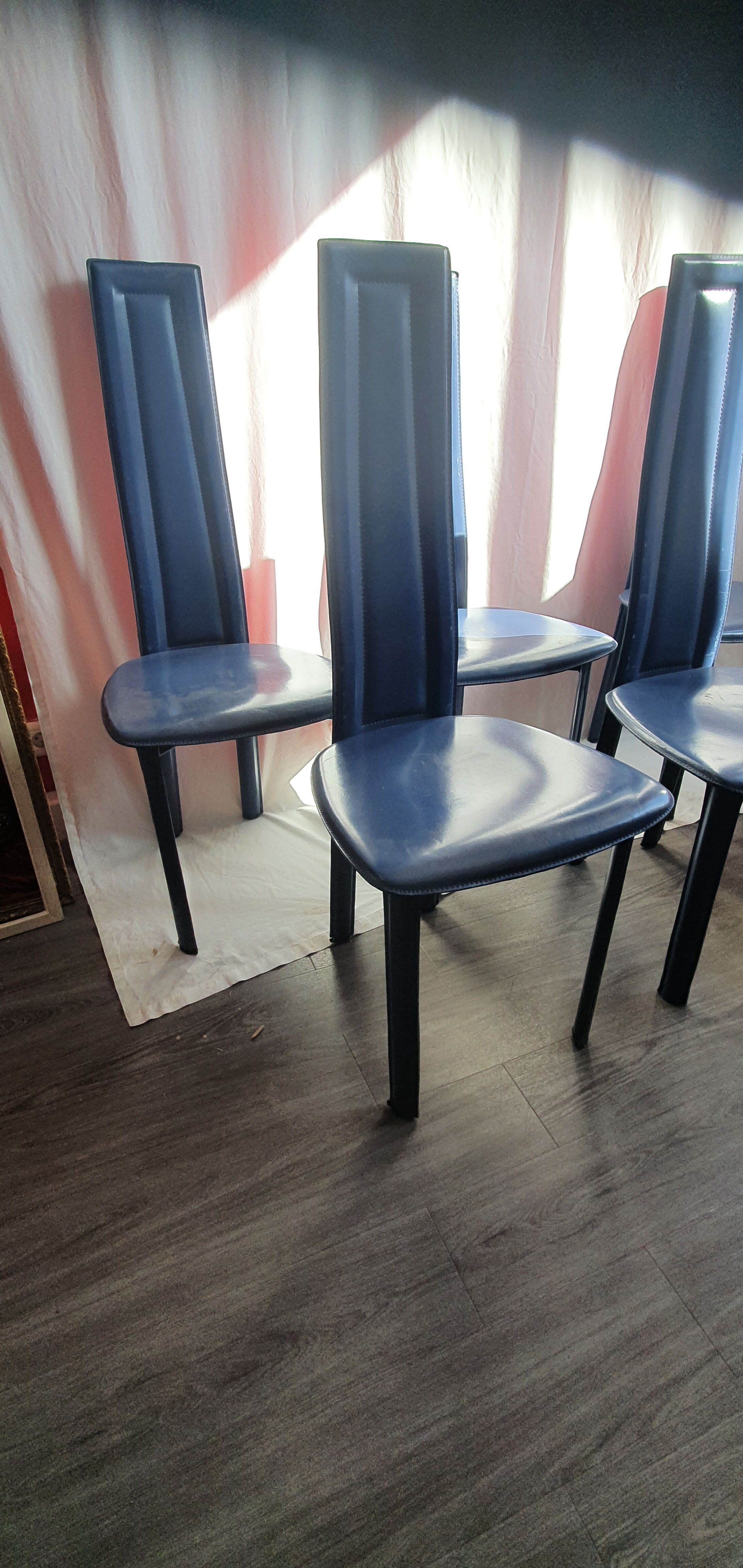 6 David Lange leather chairs, 1970/80