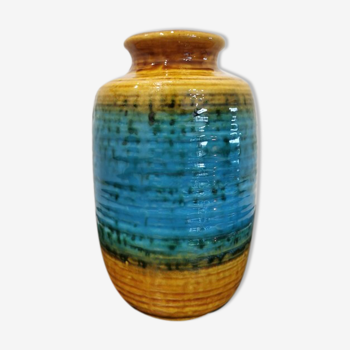 Vase jaune et turquoise vintage