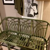3-seater green rattan sofa