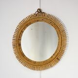 Sun mirror in rattan and bamboo, Italy 1960's 53cm