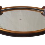 Ancien Superbe Plateau Style Art Déco Miroir Poignée En Cuir Ou Simili Vintage
