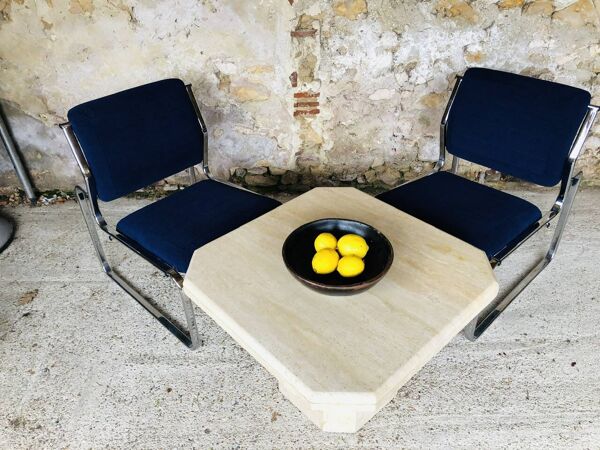 Table basse en travertin octogonale, vintage circa 70/80