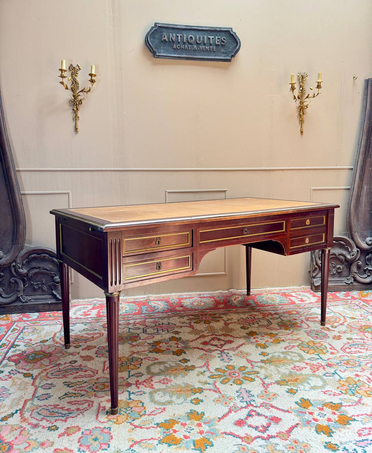 Louis XVI style double-sided mahogany desk, 19th century