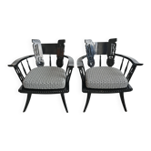 Paire de fauteuils anciens sculptés à la main en laque noire années 1920