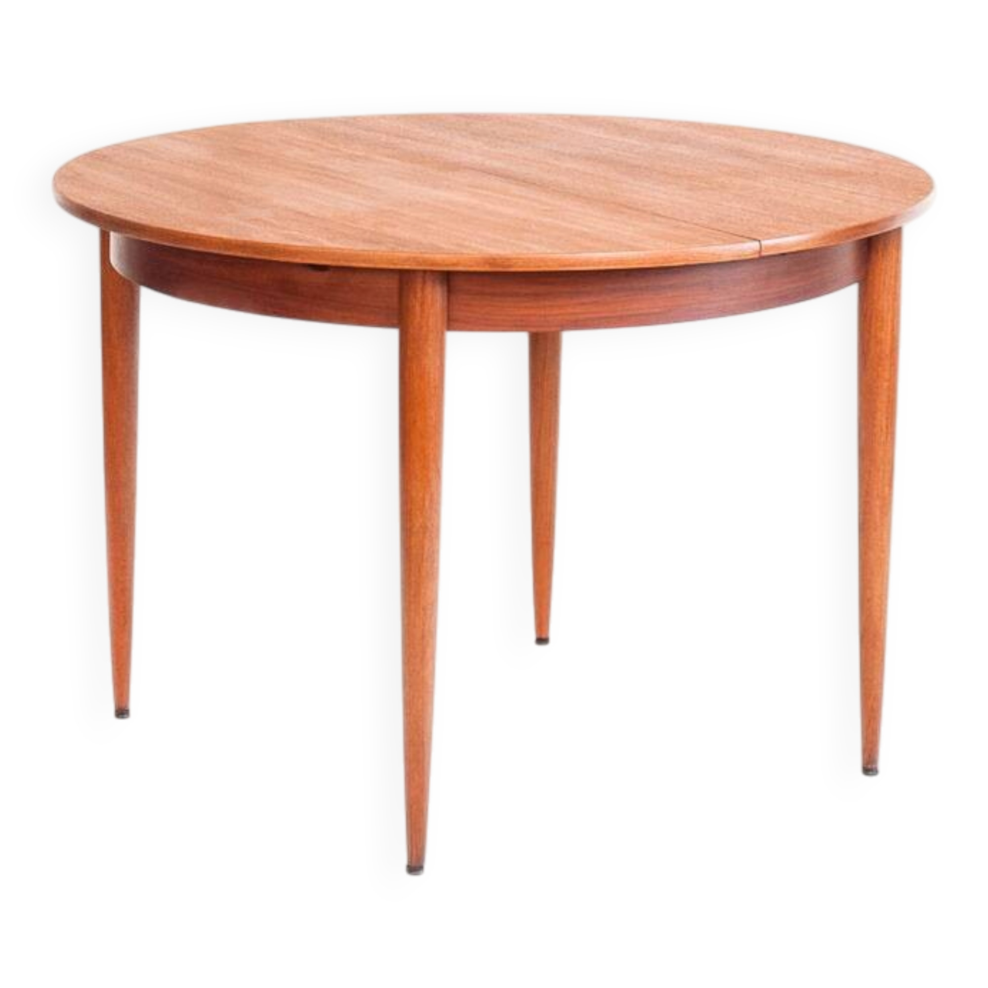 Table ronde/ovale de style scandinave av rallonge. Bois de teck. France, 60