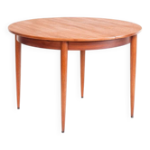 Round/oval Scandinavian-style table with extension. Teak wood. France, 60.