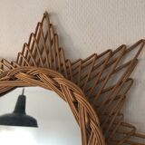 Rattan octogram sun mirror, 45cm, 1960