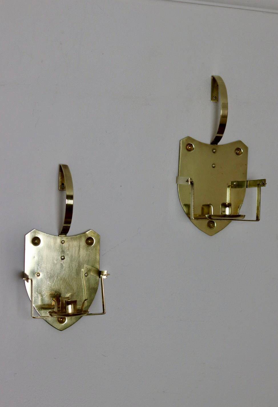Pair of Swedish brass wall lights from the 1950s.