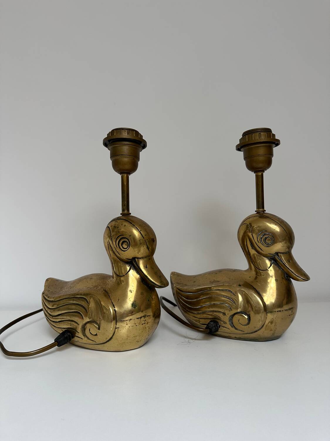 Pair of brass duck lamps, 1980