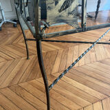 Table fer forgé et verre