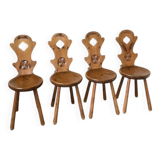 Set of 4 Savoyard pine chairs from the 60s