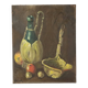 Still Life with Wine and Fruit Painting Oil on Canvas Signed