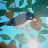 Enamel plate partitioned blue and bird decorations