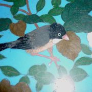 Enamel plate partitioned blue and bird decorations