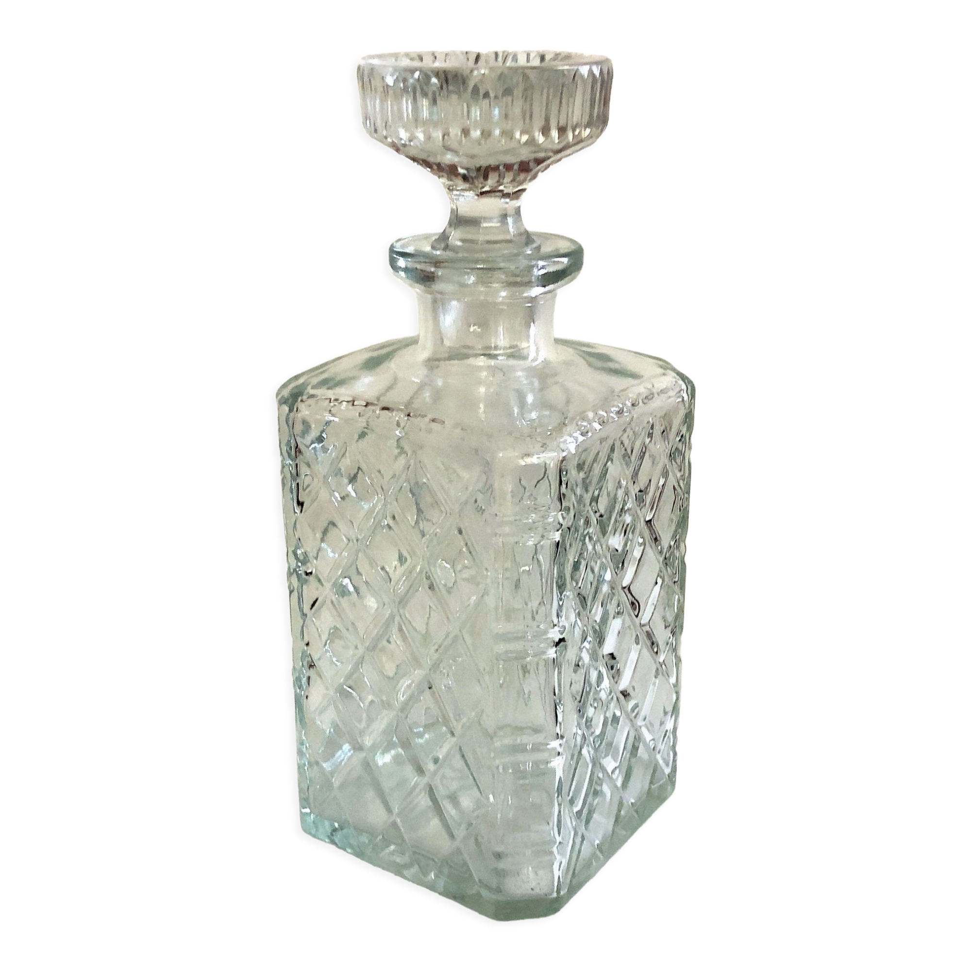 Old whisky or decant decanter textured crystal souflé in vintage checkerboard