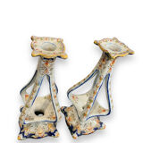 Pair of bougeoirs in rouen earthenware