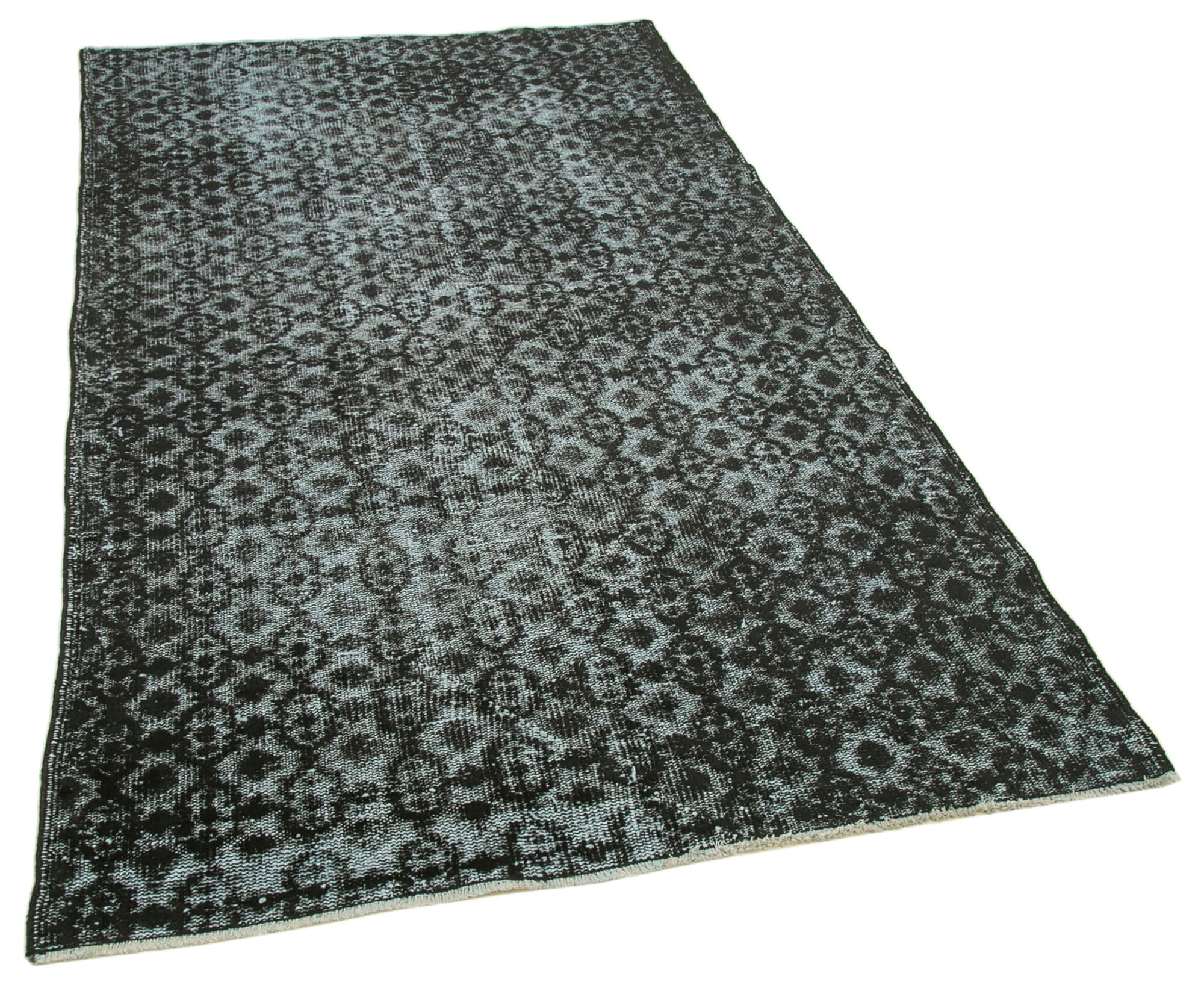 Handwoven overdyed turkish 1970s 138 cm x 233 cm black carpet
