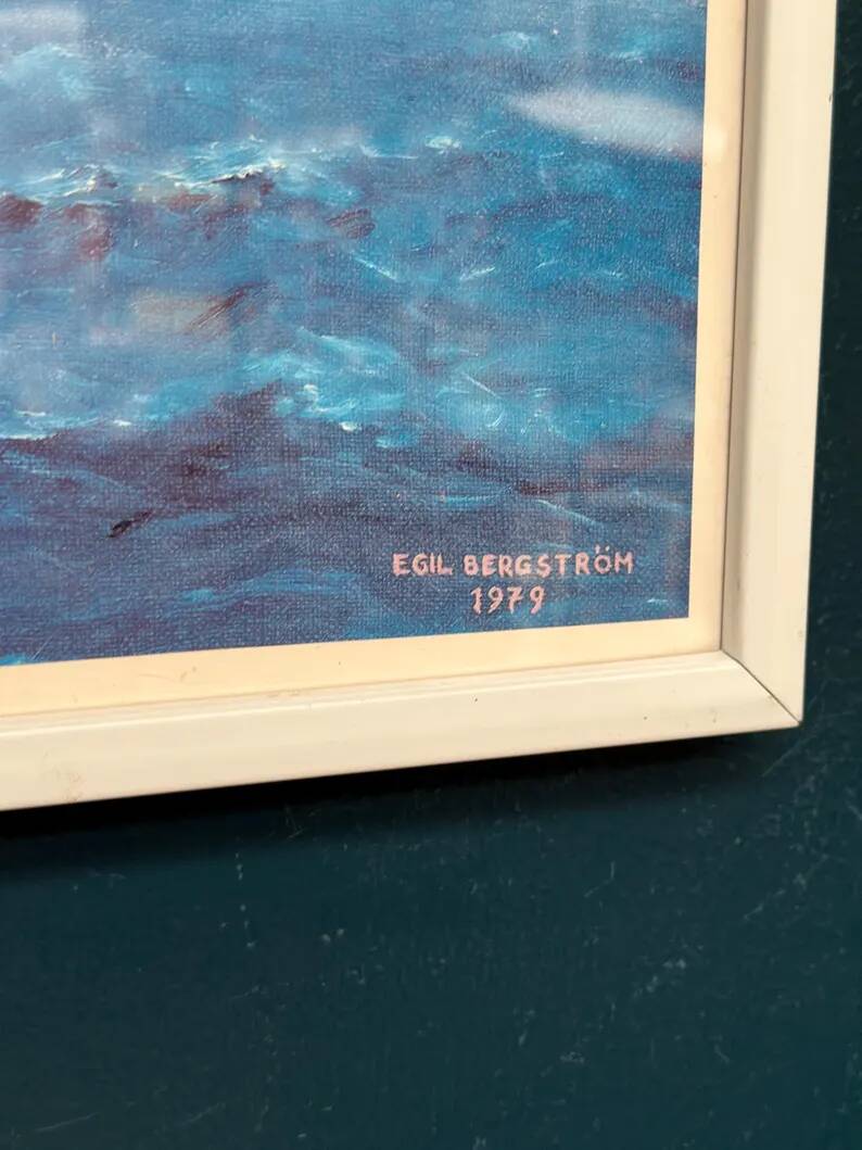 Swedish original print on paper – "Boat at Sea" by Egil Bergström – Signed – vintage and framed – 60.5 × 50.5 cm (23.8 in × 19.8 in)