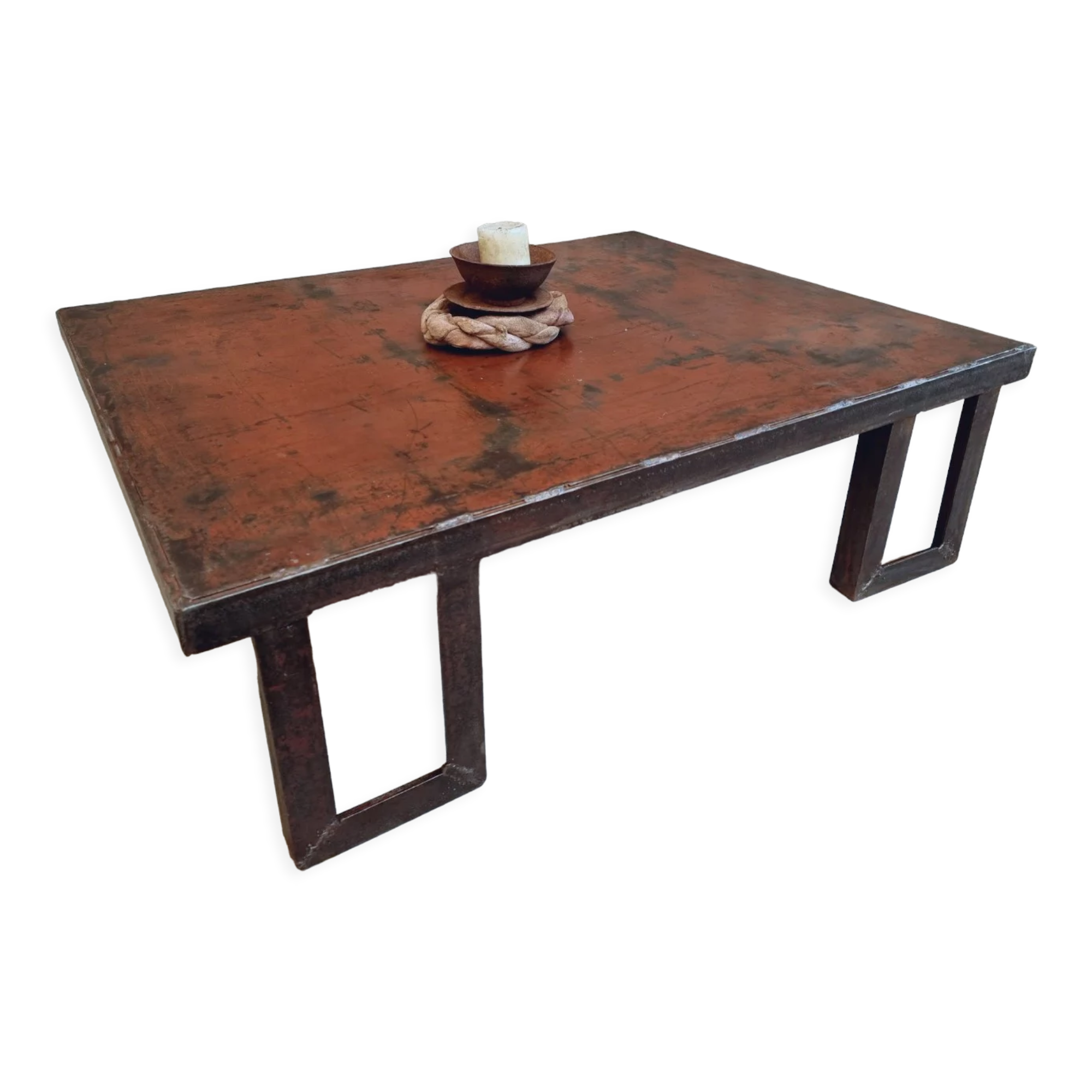 Industrial coffee table pallet table steel cinnamon brown