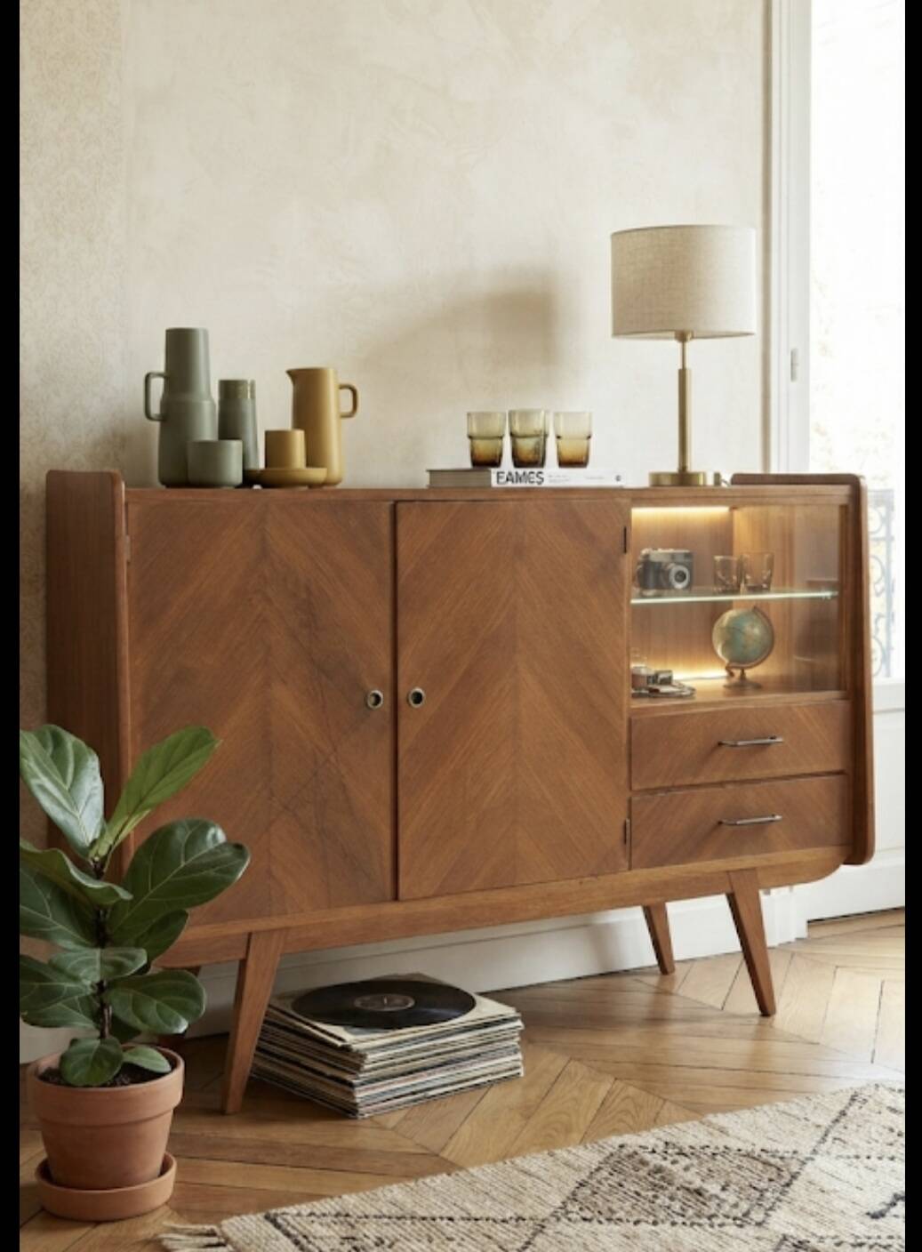 Vintage 50s/60s wooden enfilade – Scandinavian style – bar display cabinet