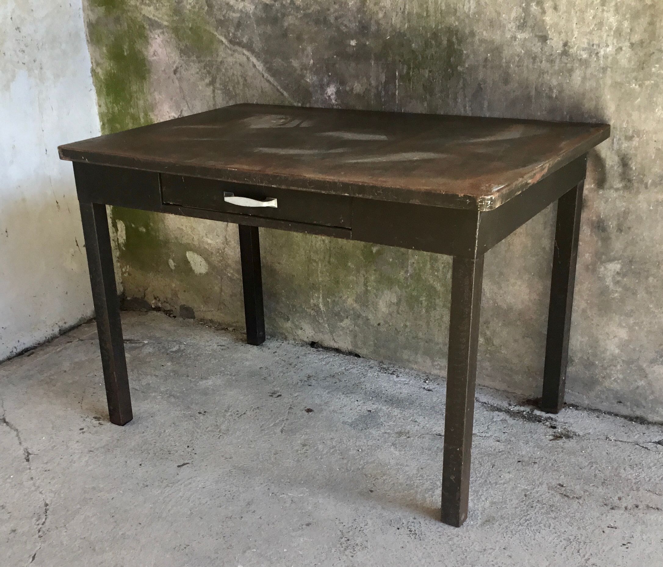 Metal table with drawer, industrial or military.