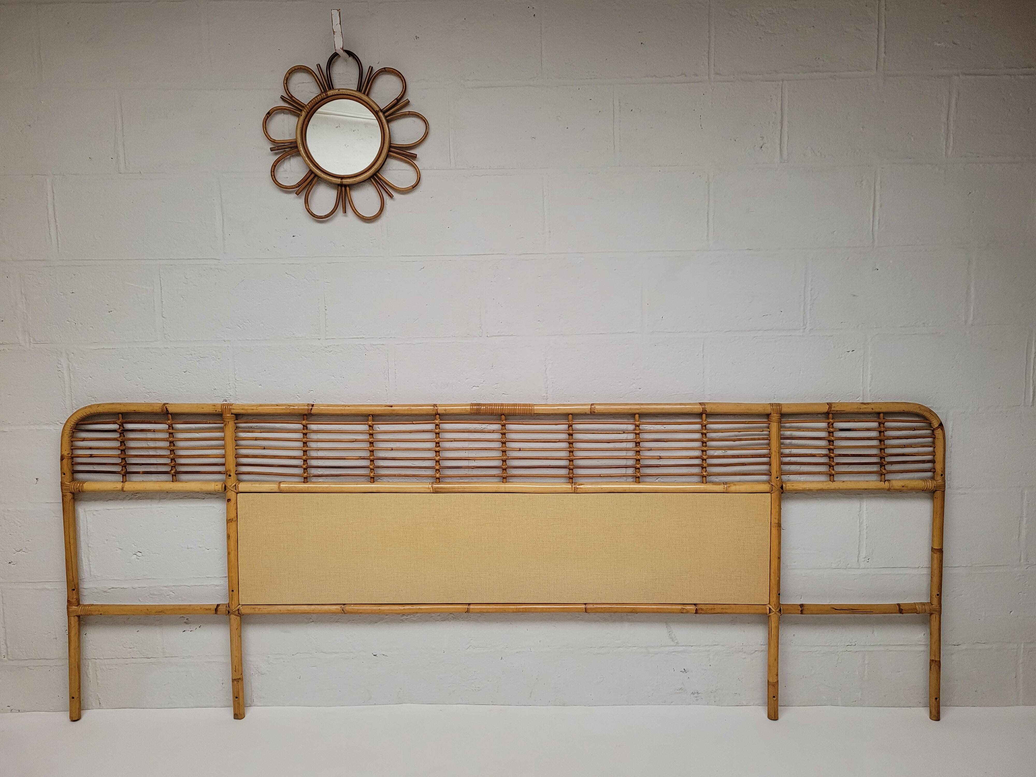 Rattan headboard with vintage bedside tables 1960