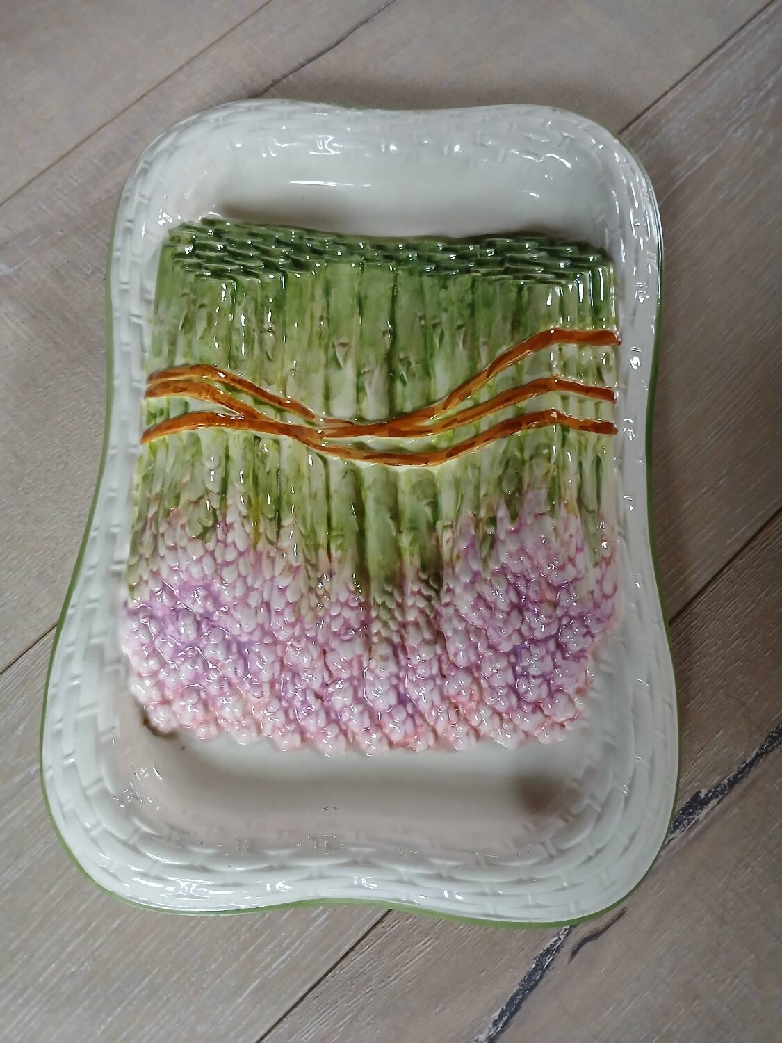 Large antique Barbotine/asparagus platter