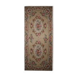 Small Needlepoint Tapestry Area Rug Handwoven Beige Floral Rugs- 76x183cm