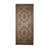 Small Needlepoint Tapestry Area Rug Handwoven Beige Floral Rugs- 76x183cm
