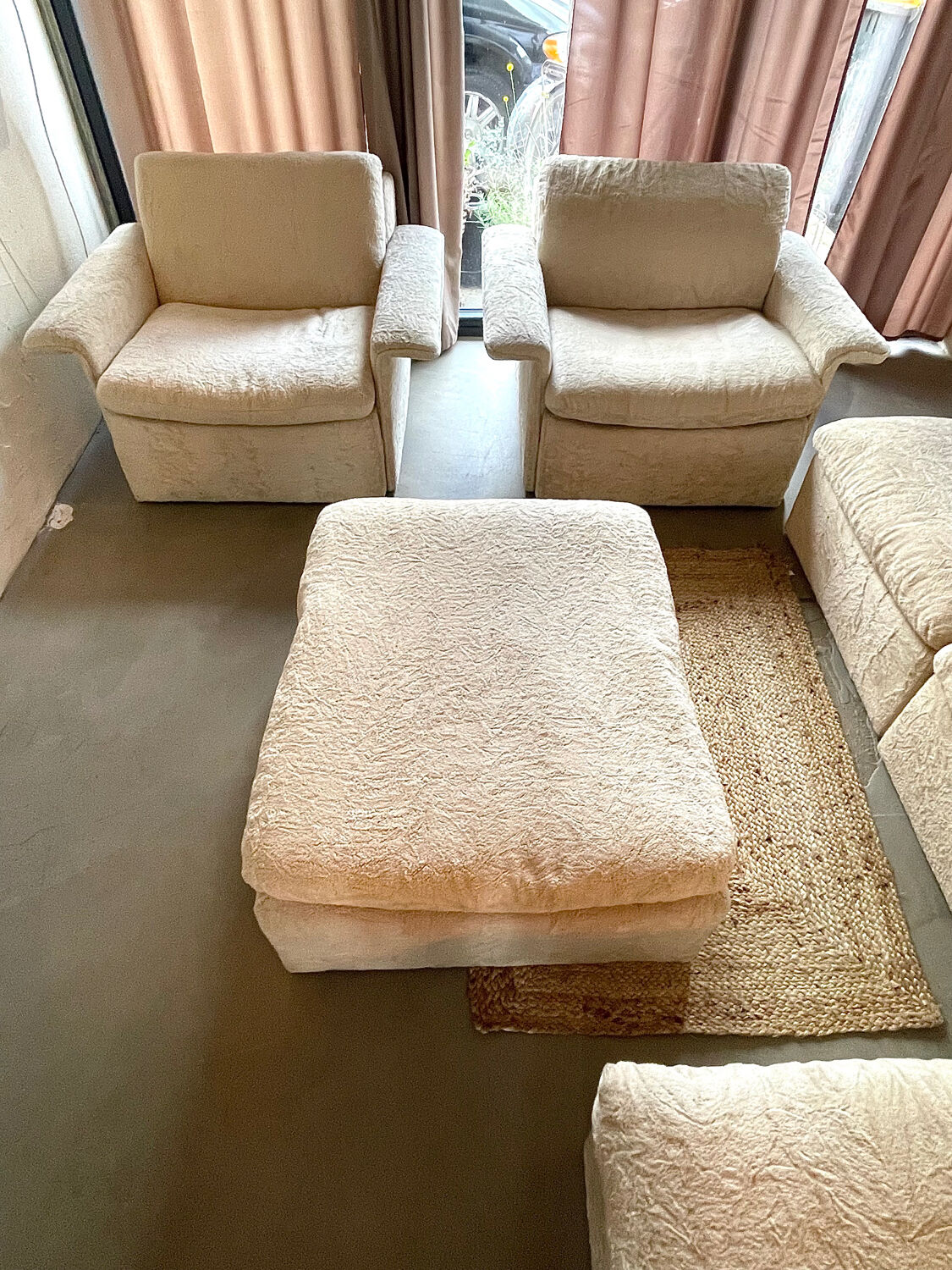 Modular corner sofa white pluche 7 elements