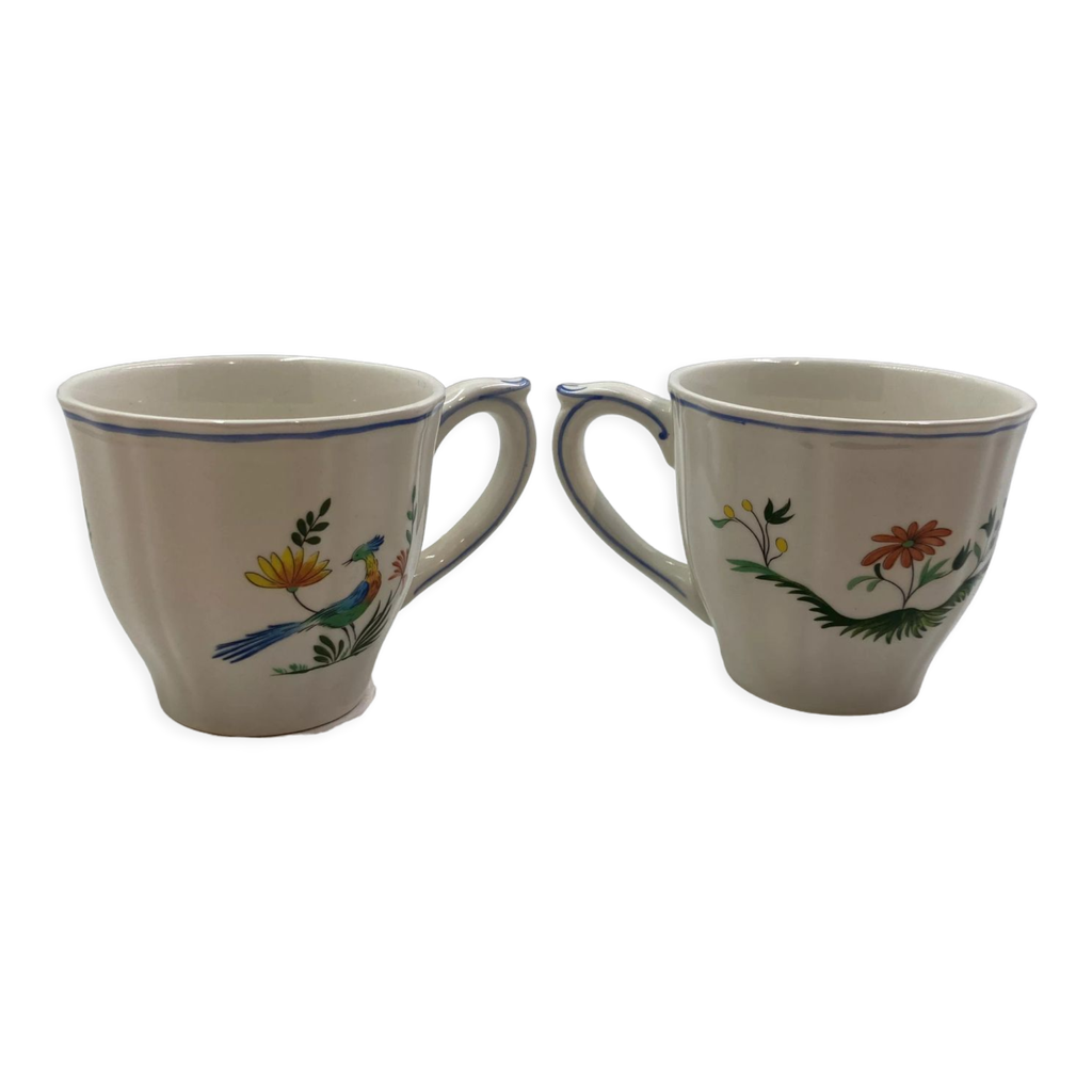Tasses Country THUN - Lot De 2 Avec Fleurs, Papillon Et Oiseau | Porcelaine Décorée | 200 Ml