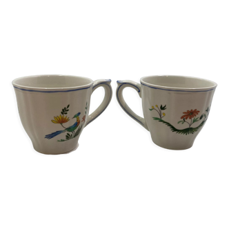Set of 2 earthenware cups from Gien motif birds of paradise