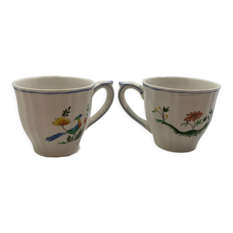 Lot de 2 tasses en faïence de Gien motif oiseaux de paradis