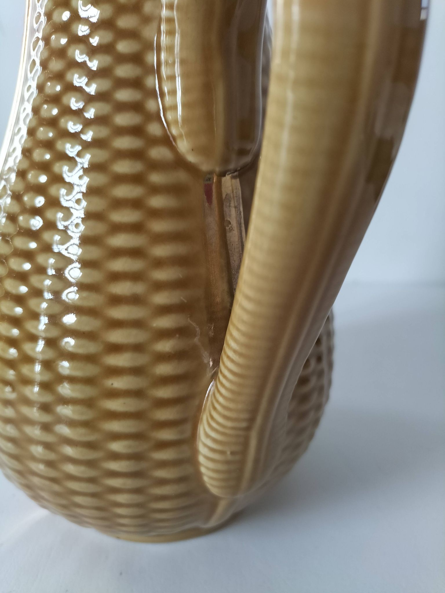 Corn cob slipware jug – gilded highlights