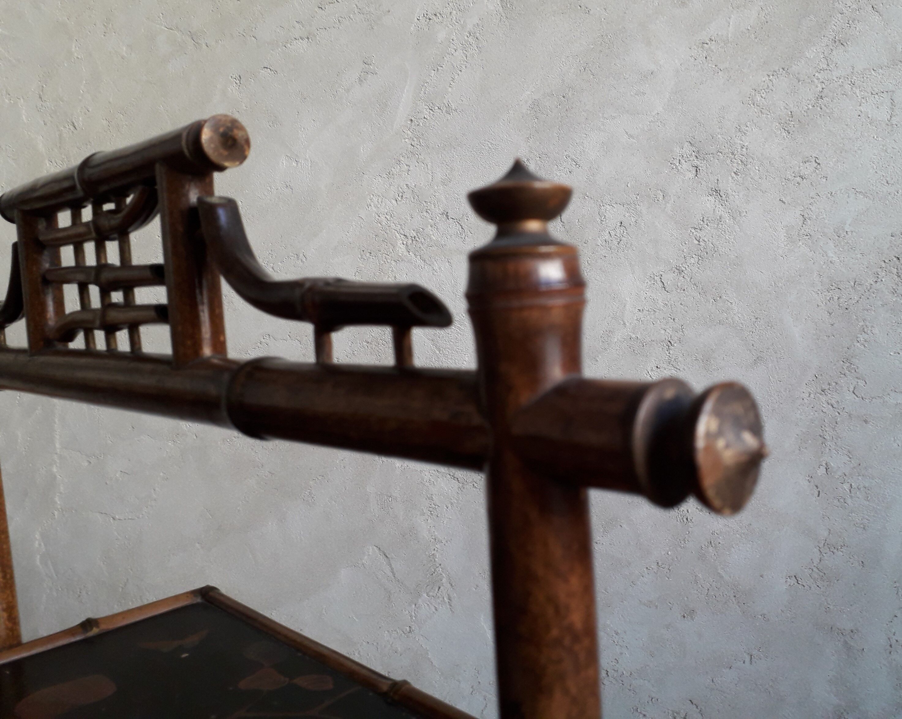 Bamboo shelves, fireplace