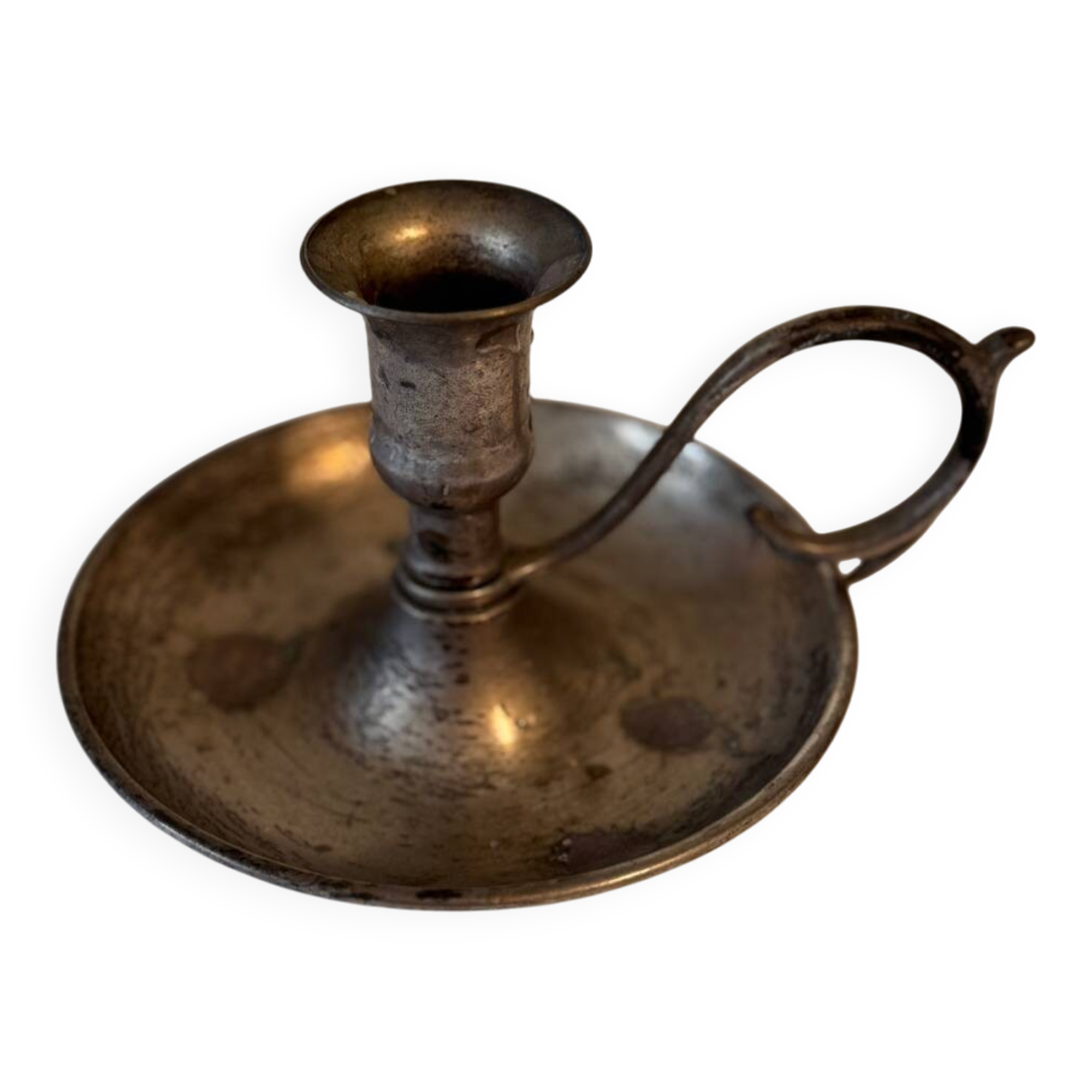 Antique metal hand candlestick – beautiful patina