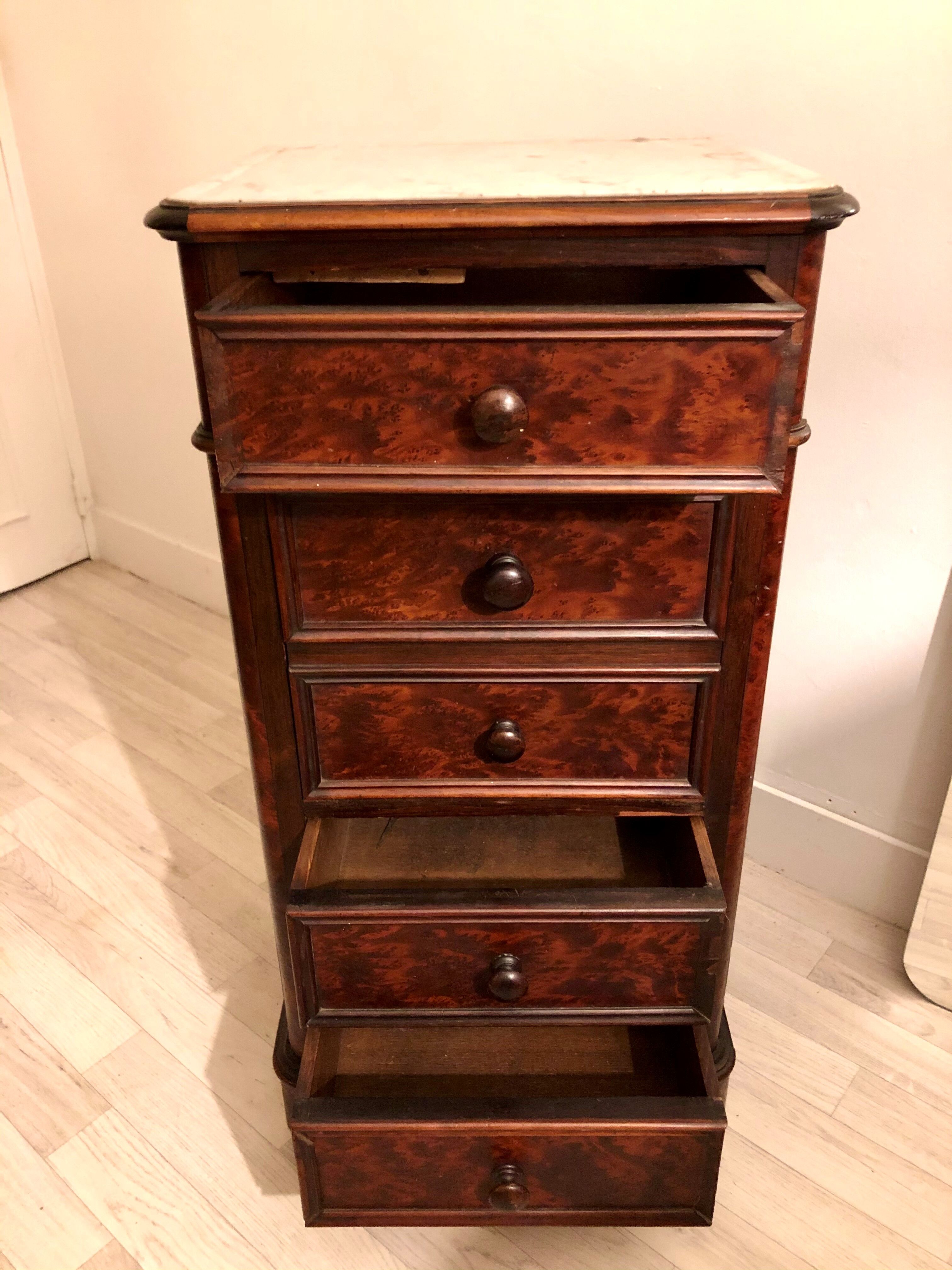 Louis Philippe bedside in walnut magnifying glass veneer