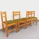 Set of 4 vintage chairs in pine and khaki green bouclette fabric from the 70s