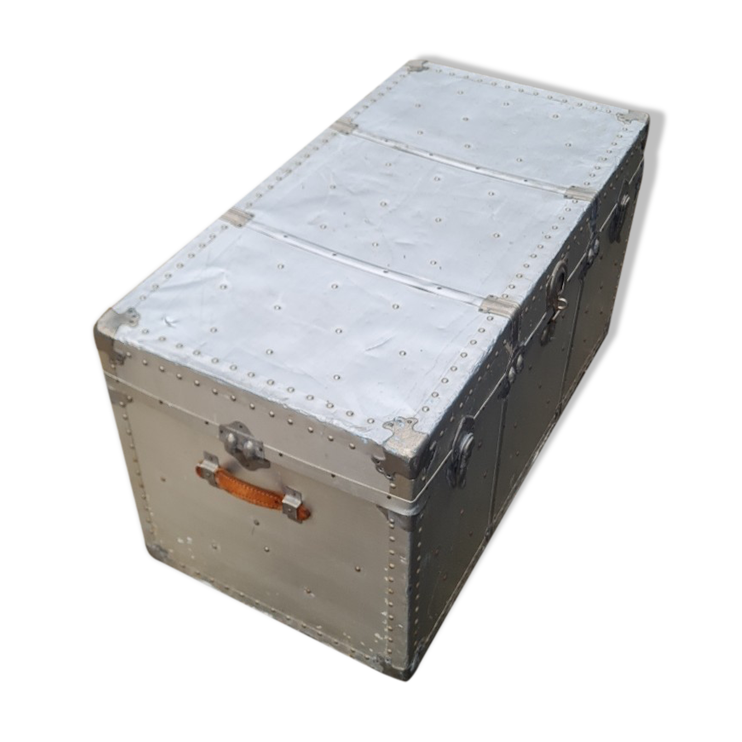 Riveted metal transport trunk