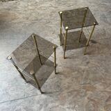 Pair of glass side tables with gilded feet